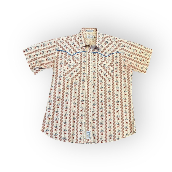 Panhandle Slim Mens Western Floral Pearl Snap Short Sleeve Yoke Cowboy Sz XL - Picture 2 of 7